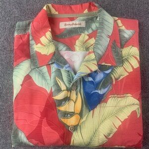 Tommy Bahama Mens Short Sleeve 100% Silk Button Up Shirt Size XL Multicolor